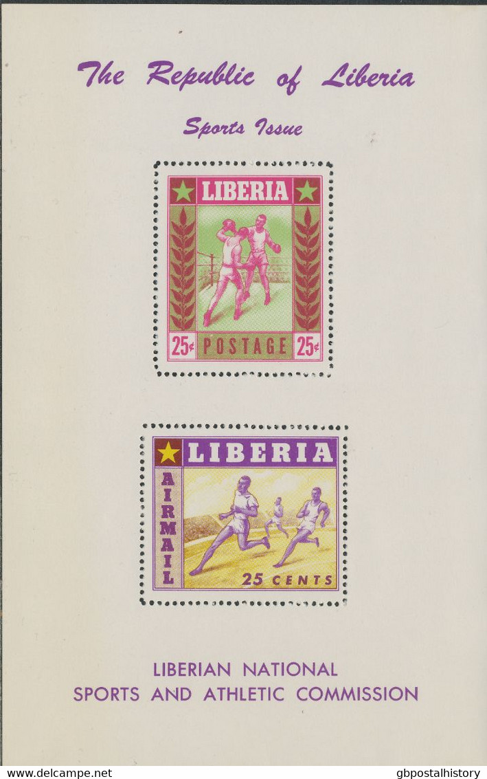 LIBERIA 1955 Sportarten Zwei Postfr. Kab.-Blöcke (gezähnt Und Ungezähnt) M. 25 C Boxen U. 25 C. Laufen, Auflage Nur 5000 - Liberia
