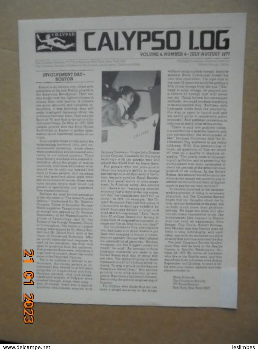 Cousteau Society Bulletin Et Affiche En Anglais : Calypso Log, Volume 4, Number 4 (July - August 1977) - Im Freien