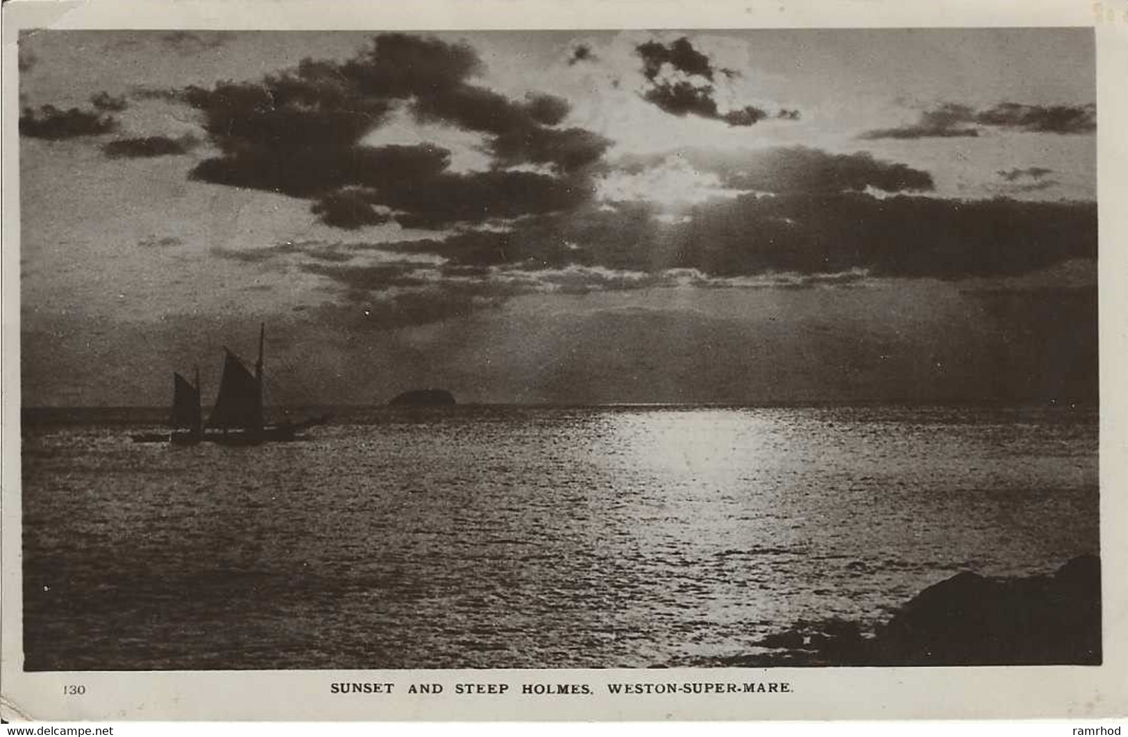 WESTON-SUPER-MARE, Sunset And Steep Holmes (Publisher - IIJ Series) Date - August 1913, Used - Weston-Super-Mare