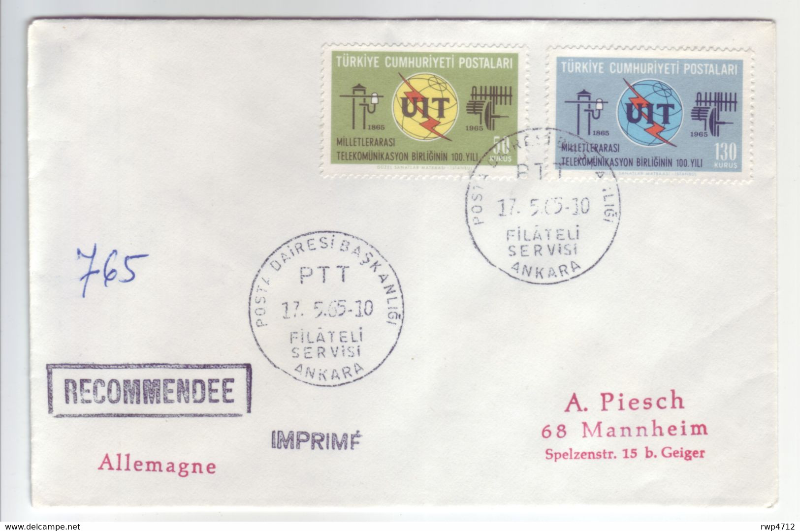 TÜRKEI  TÜRKIYE  R-FDC  Mi.-Nr. 1949-50  1965  UIT  ITU - Lettres & Documents