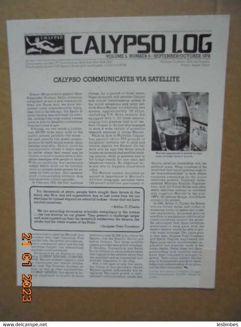 Cousteau Society Bulletin Et Affiche En Anglais : Calypso Log, Volume 5, Number 5  (September - October 1978) - Nature/ Outdoors