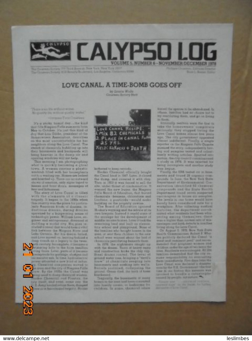 Cousteau Society Bulletin Et Affiche En Anglais : Calypso Log, Volume 5, Number 6  (November - December 1978) - Nautra