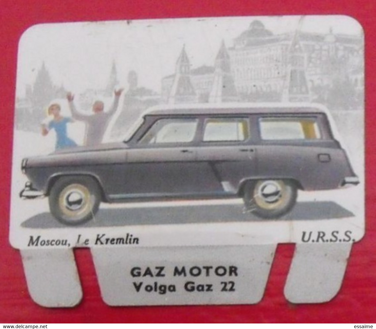 Plaque Gaz Motor Volga. N° 101. Les Grandes Marques D'automobiles. Chocolat Cafés Martel Mota. Plaquette Métal Vers 1960 - Tin Signs (after1960)