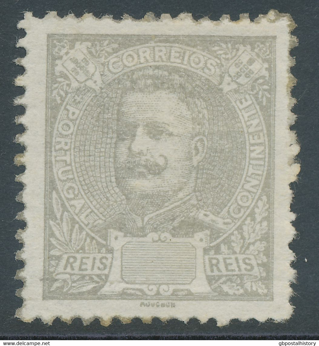 PORTUGAL 1895, König Carlos I, 2 1/2 R. Grau Ungebr. (Teilgummierung), Pra.-Stück, ABART: Fehlende Wertziffer "2 1/2", R - Ungebraucht