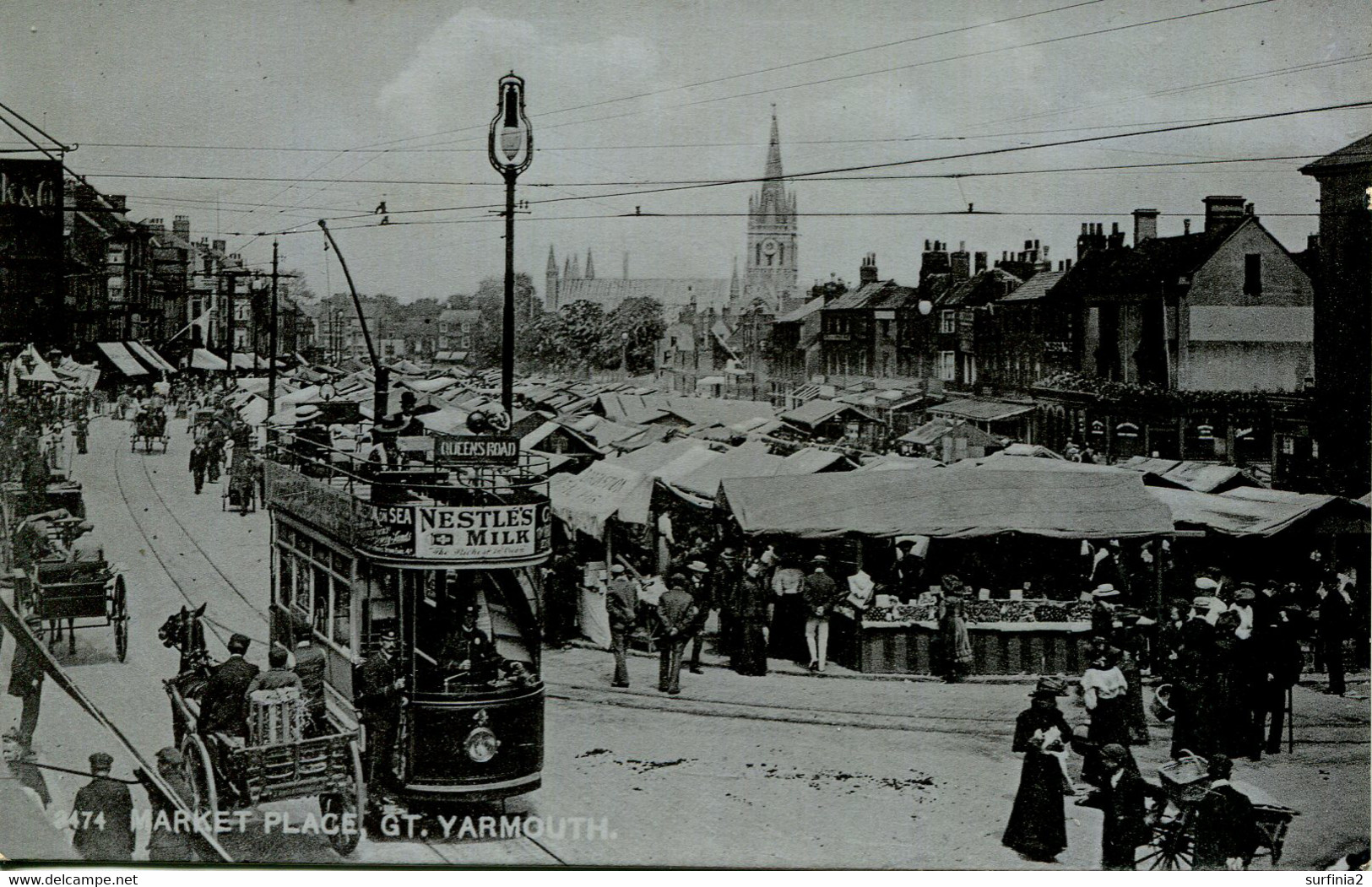 NORFOLK - GREAT YARMOUTH - MARKET PLACE - ANIMATED WITH TRAM  Nf774 - Great Yarmouth