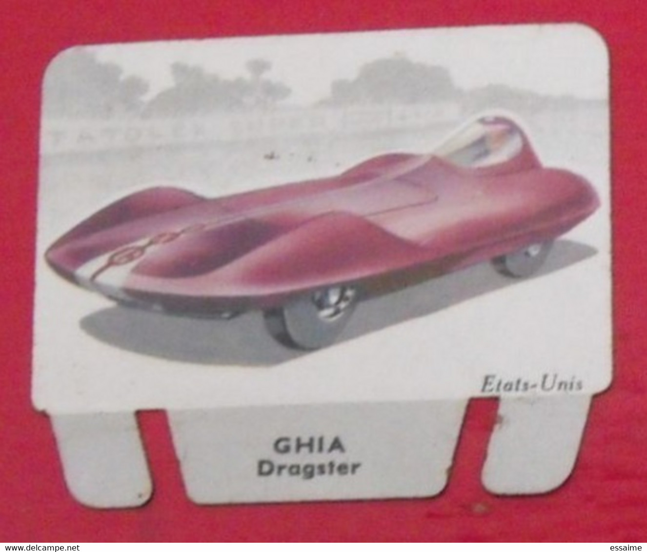 Plaque Ghia Dragster N° 92. Les Grandes Marques D'automobiles. Chocolat Cafés Martel Mota. Plaquette Métal Vers 1960 - Plaques En Tôle (après 1960)