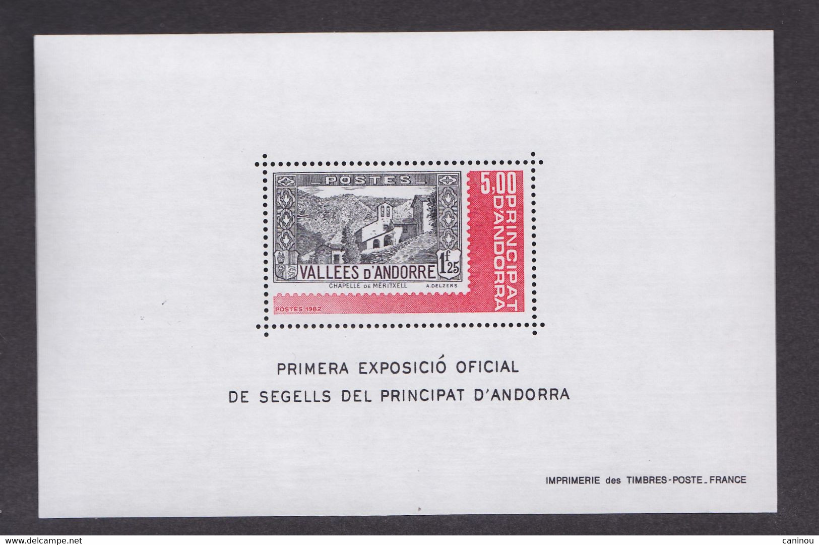 ANDORRE FRANCAIS BLOC FEUILLET Y&T 1 EXPOSITION PHILATELIQUE  TIMBRE SUR TIMBRE 1982 NEUF SANS CHARNIERES - Blocks & Sheetlets