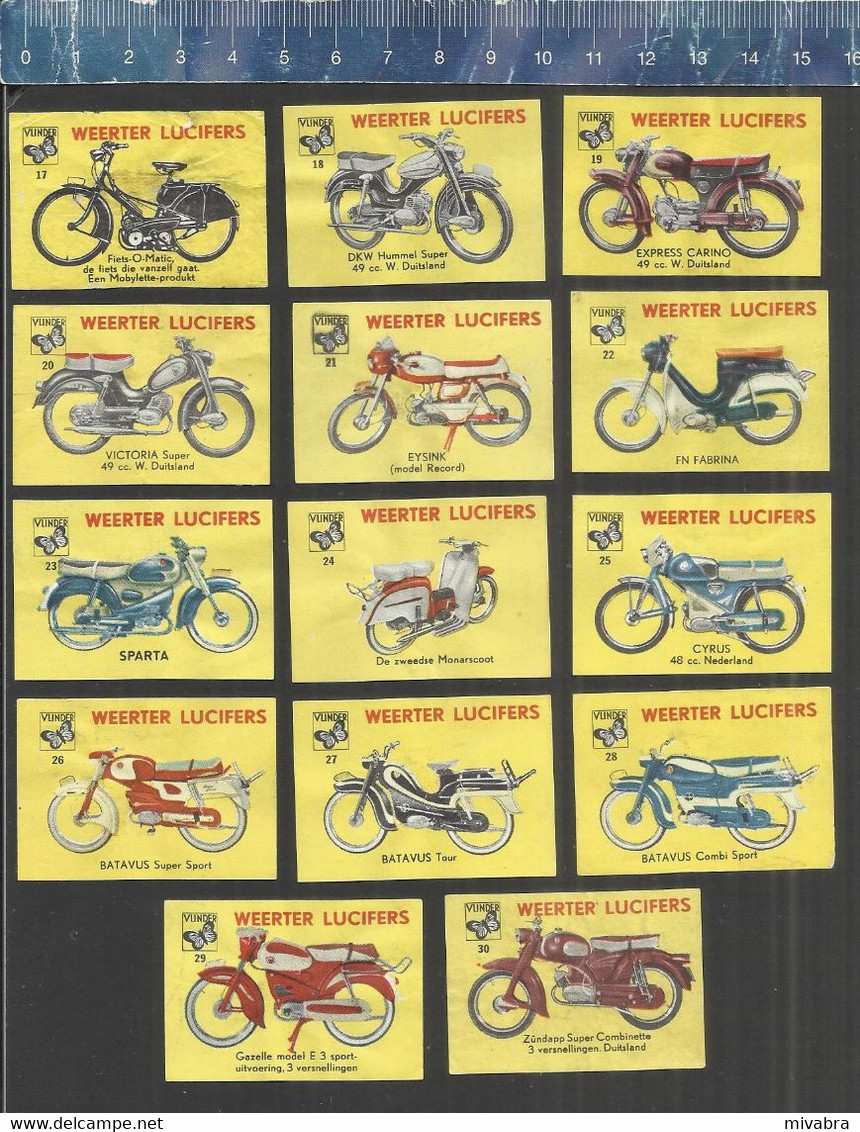 BROMFIETSEN (CYCLOMOTEURS) NSU PUCH BERINI SPARTA BATAVUS CYRUS FN ETC.....VLINDER Matchbox Labels THE NETHERLANDS - Zündholzschachteletiketten