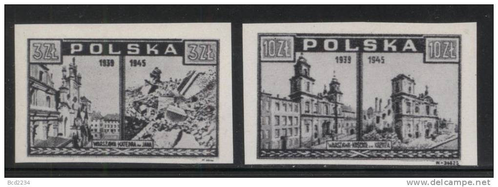 POLAND 1945 WARSAW DESTROYED IN WW2 BY NAZI GERMANY BLACK PRINTS NHM Architecture Churches World War II History Warszawa - Varietà E Curiosità