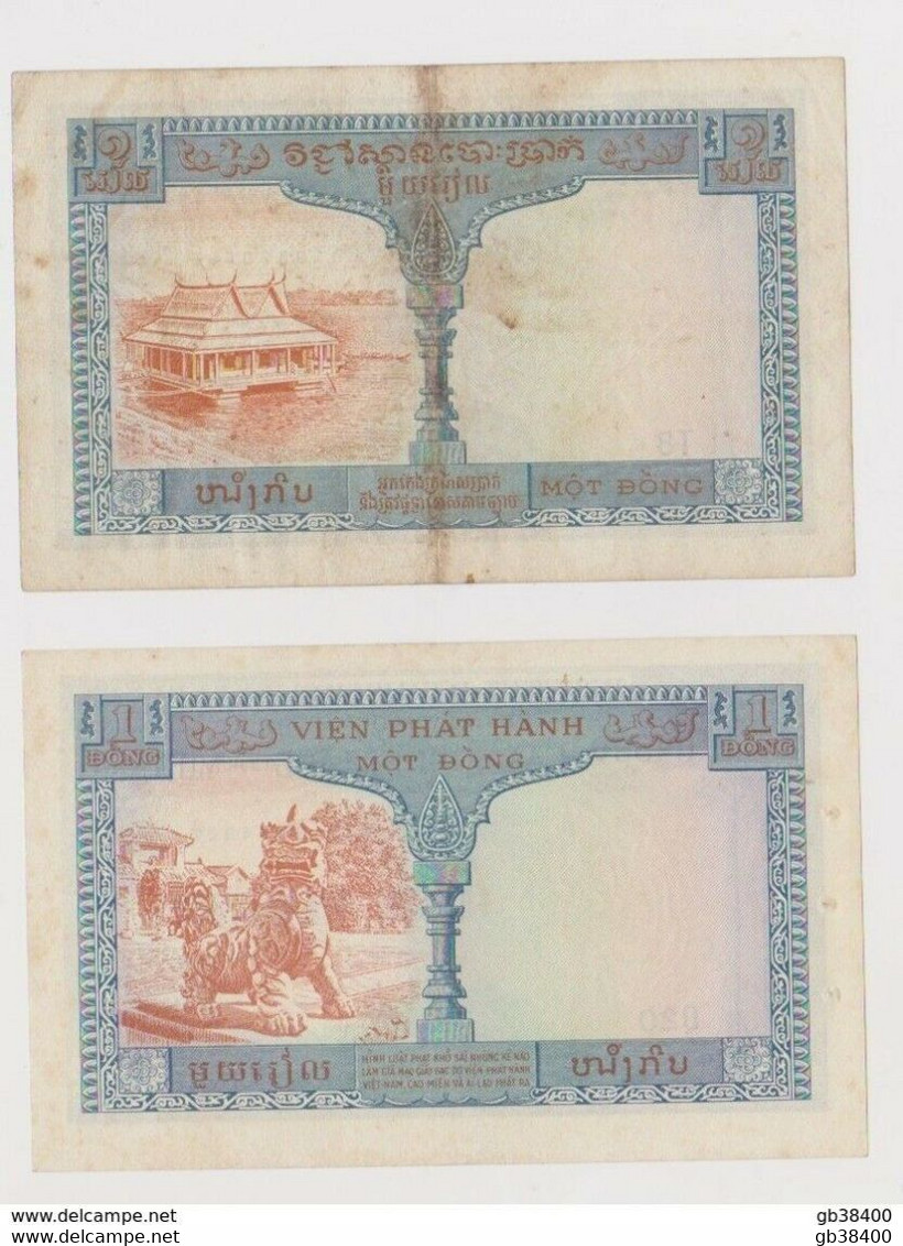 2 BILLETS 1 PIASTRE INDOCHINE LAOS GAMBODGE VIETNAM OCCASION - Indochina