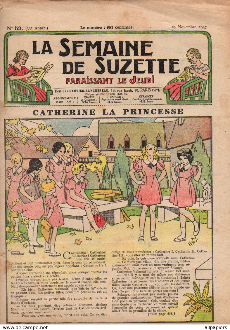 La Semaine De Suzette N°52 Catherine La Princesse - Ravage - Lettre D'une Tante - Les Bananes - Le Jeu De La Pâquerette - La Semaine De Suzette