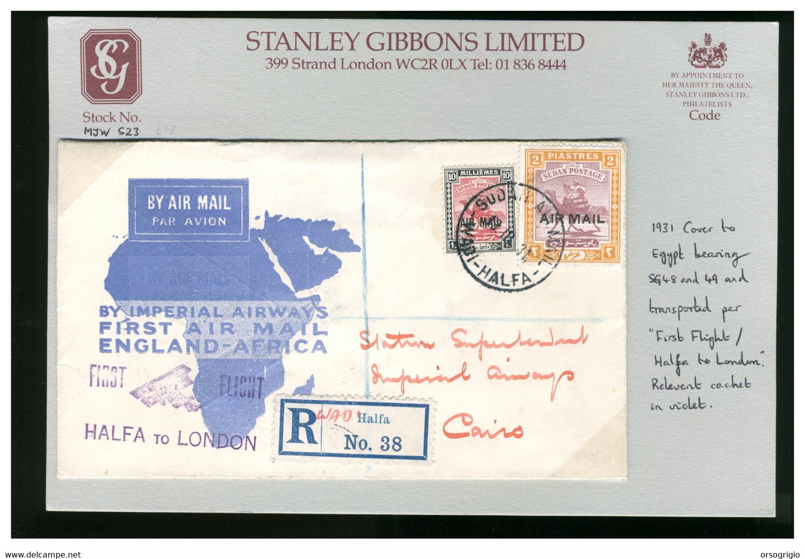 SUDAN - 1931 - FIRST AIR MAIL  ENGLAND-AFRICA   By IMPERIAL AIRWAYS  -  HALFA To LONDON - Südsudan