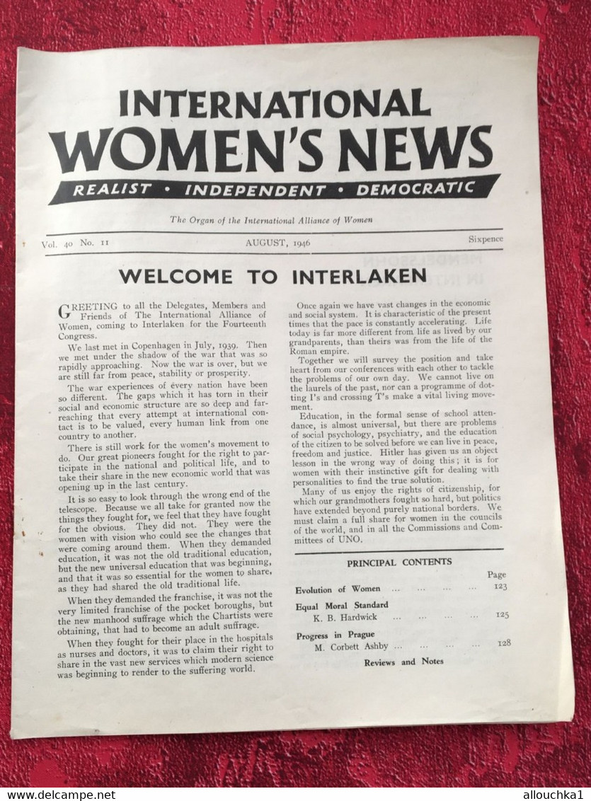 August 1946 International Women's News✔️Realist-Independent-Democratic -The organ of the international Alliance of women