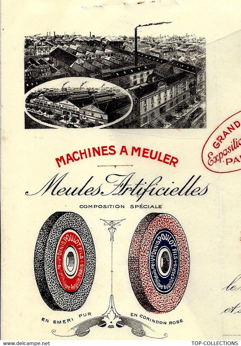 INDUSTRIE PARIS  1932  ENTETE Veuve Denis Poulot Fils Paris MANUFACTURE MEULES MACHINES A MEULER => Papiers Abadie Paris - 1900 – 1949