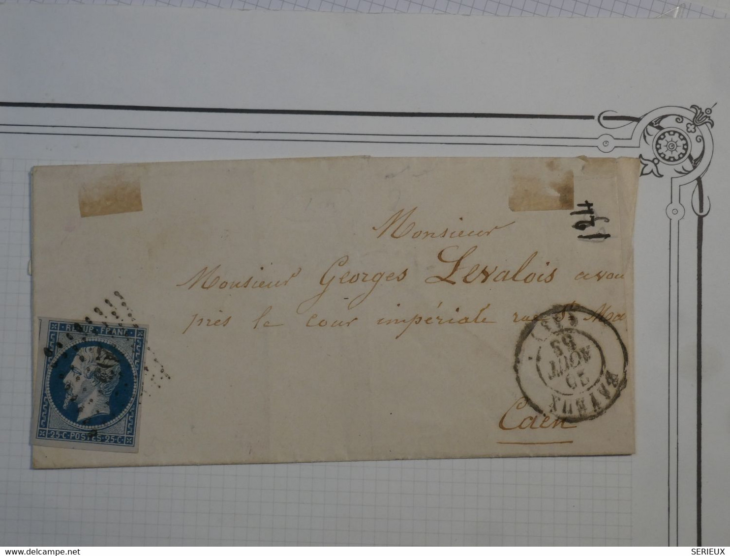 BM8  FRANCE  BELLE LETTRE 1855 BAYEUX A CAEN  +NAP. 25C N°10 +++AFFRANCH. INTERESSANT++++ - 1852 Louis-Napoleon