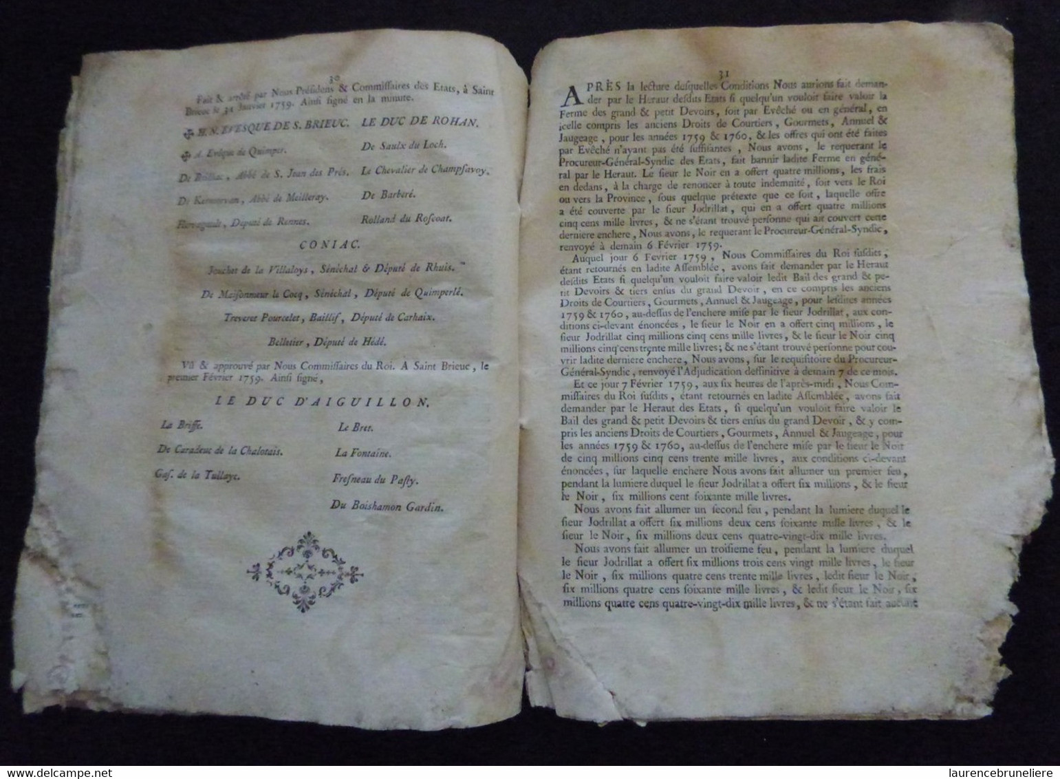 BAIL GENERAL DES DEVOIRS CONSENTI EN LA VILLE DE SAINT-BRIEUC LE 7 FEVRIER 1759 SUR PAPIER PARCHEMIN - Historical Documents