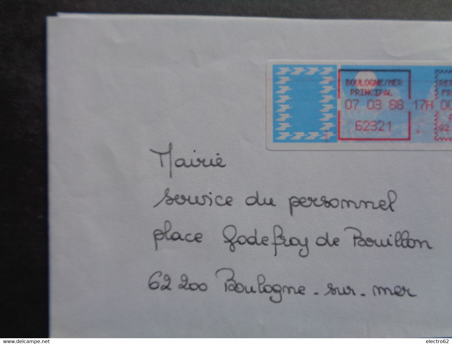 France Vignette Carrier Boulogne Sur Mer Principal 07-03-1988 G2 PC62160 - Briefe U. Dokumente