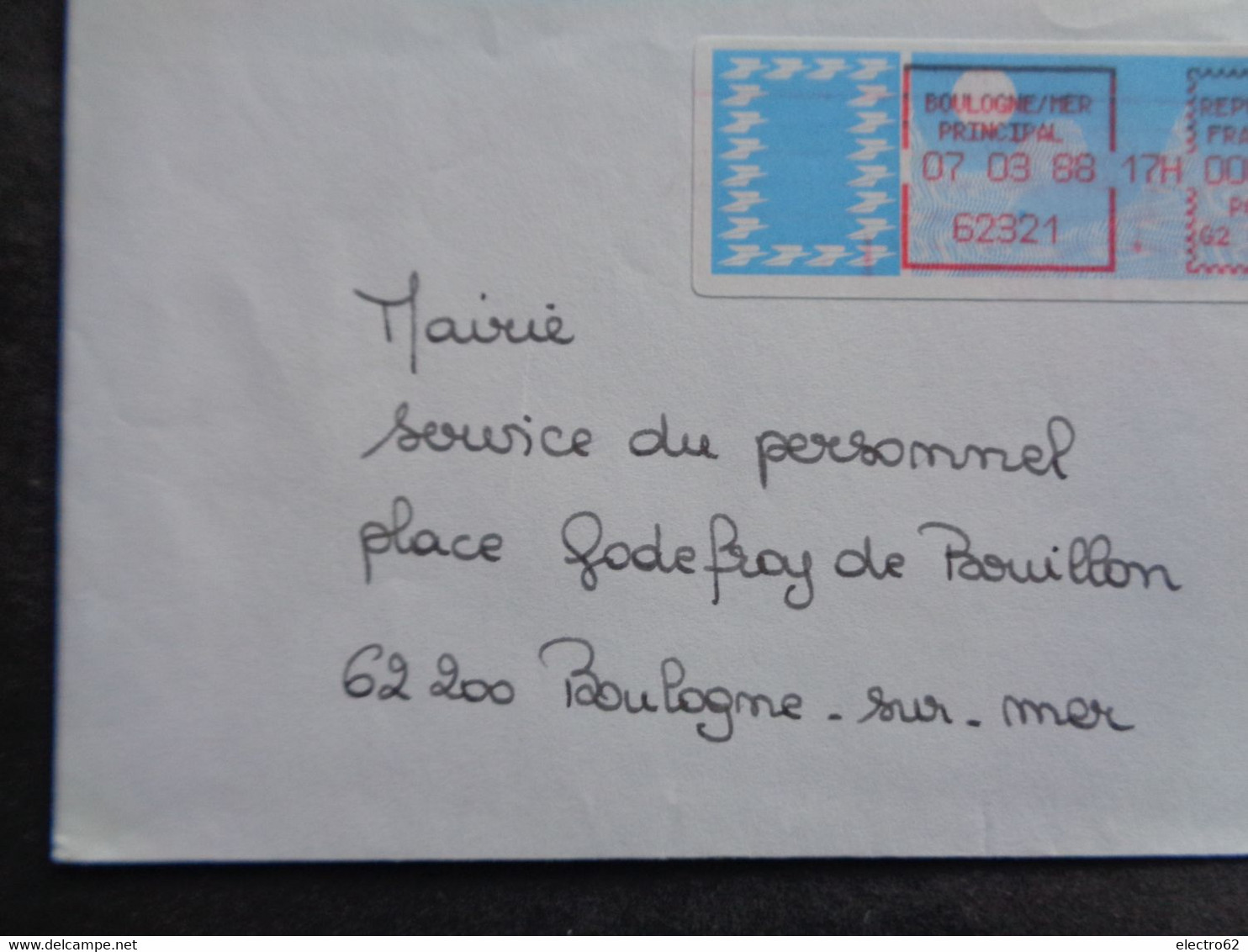 France Vignette Carrier Boulogne Sur Mer Principal 07-03-1988 G2 PC62160 - Lettres & Documents