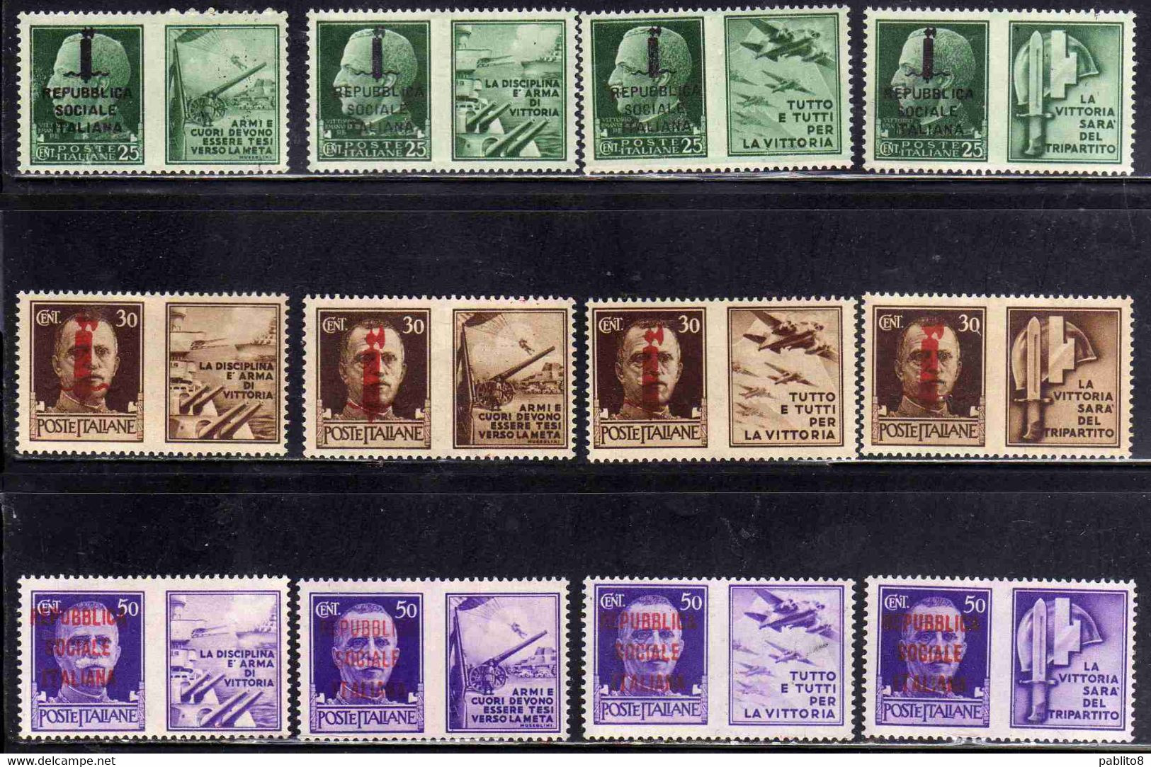 ITALIA REGNO ITALY KINGDOM REPUBBLICA SOCIALE RSI 1944 PROPAGANDA DI GUERRA FASCI SERIE COMPLETA COMPLETE SET MNH - Oorlogspropaganda