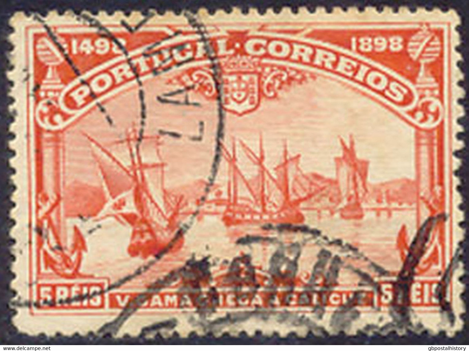 PORTUGAL 1898, Vasco Da Gama 5 R., ABART: Selt. Fehlfarbe Lilarot Statt Zinnober, Gest. Pra.-Stück M. Vergleichsexemplar - Usado