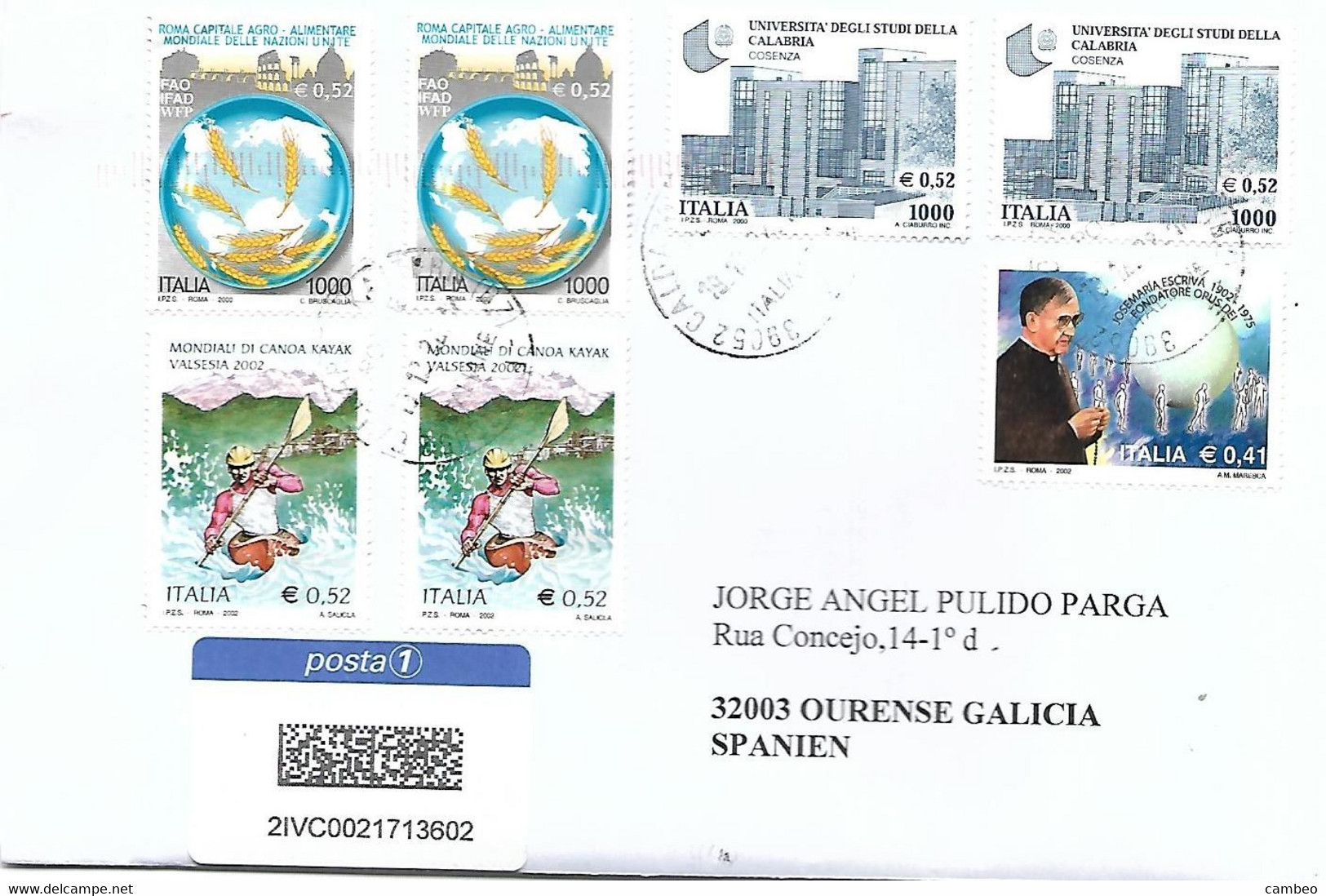 IITALY ITALIA 2022 COVER  FAO  IFAD WFP  KAYAK MUNDIAL CHAMPONSHIP 2002 OPUS DEI ESCRIVA  CALABRIA UNIVERSITY - 2021-...: Used