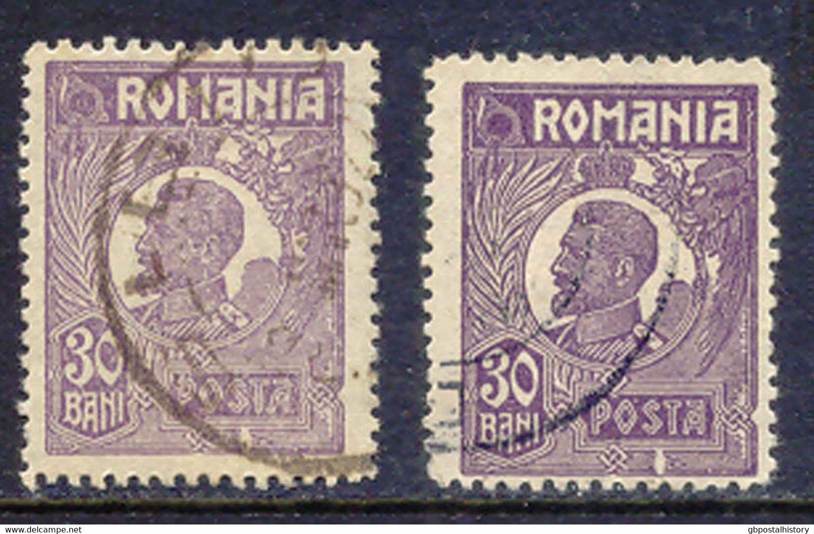 RUMÄNIEN 1920 König Ferdinand I, 30 B. Hellviolett Und Violett, Zwei Gest. Pra.-Stücke, ABARTEN: Beide Mit Selt. Platten - Usado