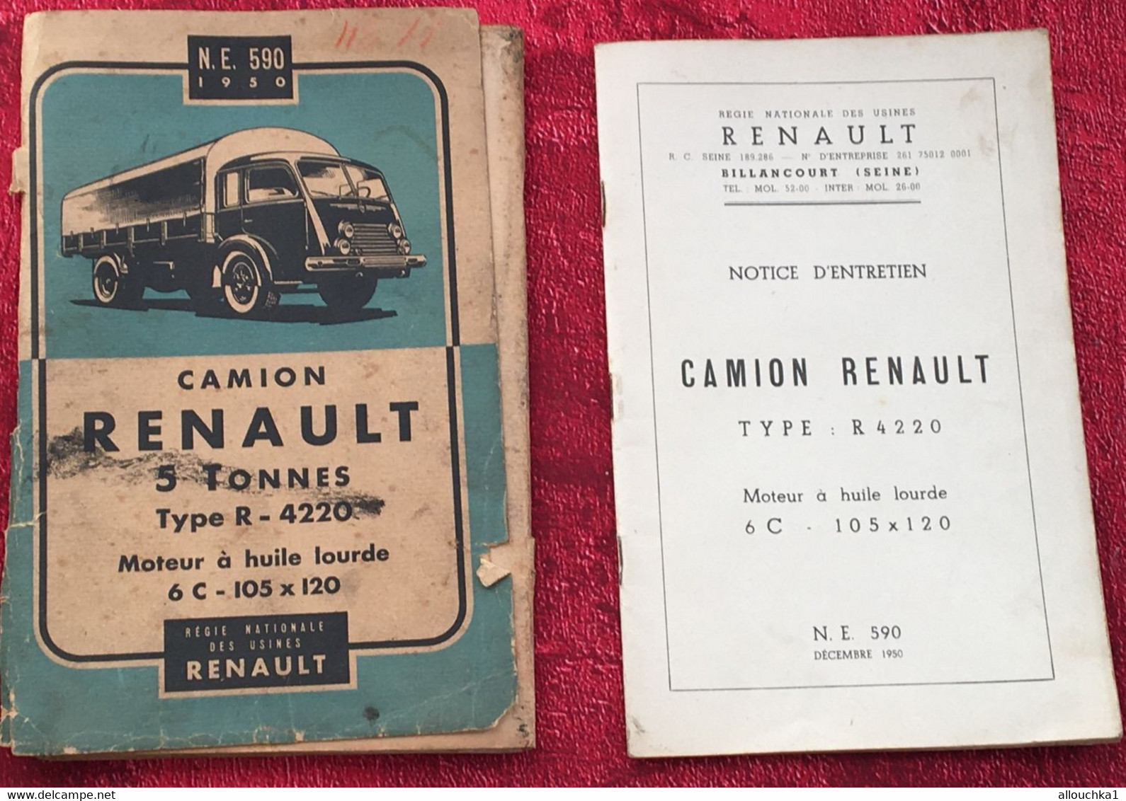 1950- Notice Entretien Camion Renault 5 Tonnes✔️Type R-42220-Moteur Huile Lourde-6 C-105X120-regie Nati Usines Renault - Vrachtwagens