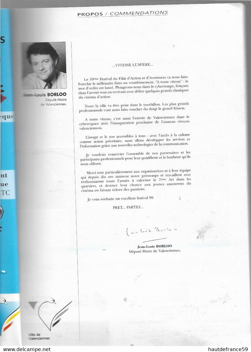 RARE Catalogue Original  10ème FESTIVAL Du Film CINEMA VALENCIENES ACTIONS AVENTURES Borloo Naceri TRAUTMANN  Ministre - Presseunterlagen