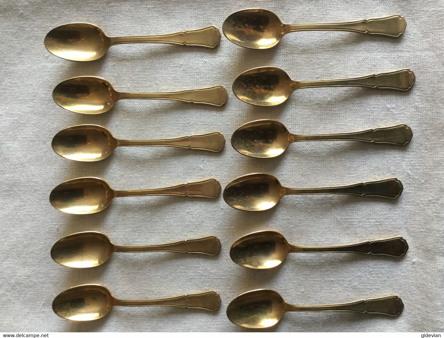 Orfèvrerie APOLLO, époque Art Déco, Petites Cuillères à Café Couleur Vermeil, Poinçon - Spoons