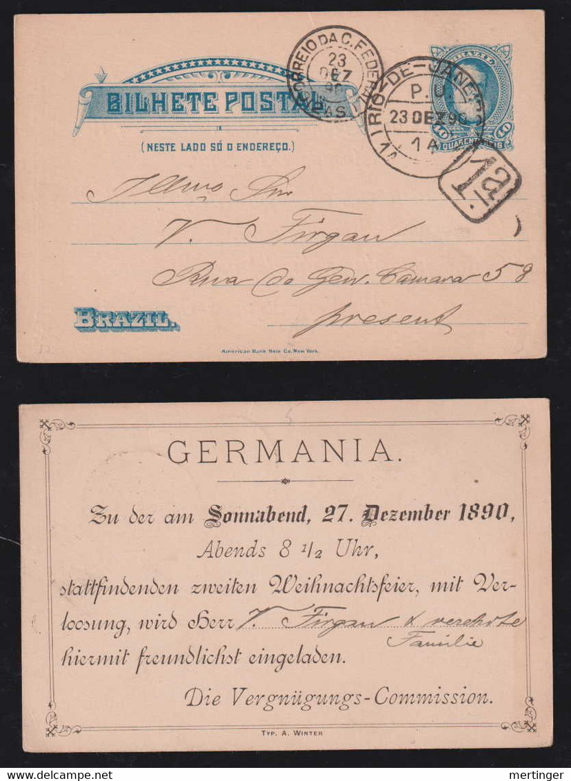 Brazil Brasil 1890 BP 14 40R Dom Pedro Stationery Card Local Use RIO Private Imprint GERMANIA - Storia Postale