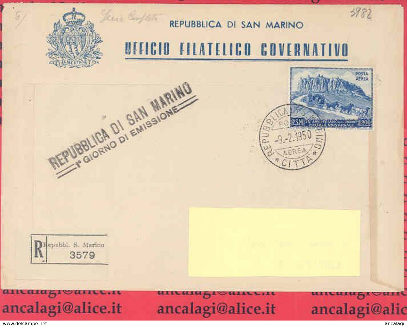 SAN MARINO 1950 - St.Post.010 - Busta Racc. FDC, "75° ANNIVERSARIO UPU" Lire 200 - Vedi Descrizione - - Brieven En Documenten