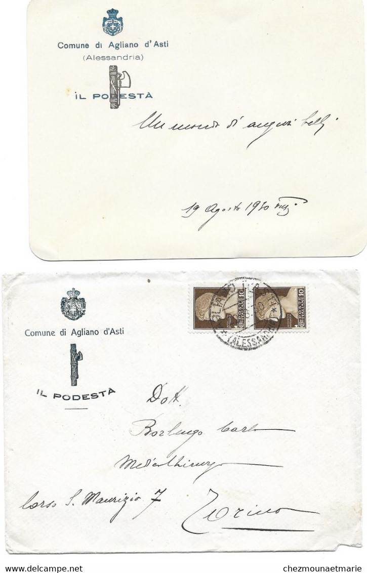 ITALIE AGLIANO D ASTI POUR TURIN CORRESPONDANCE - Historical Documents