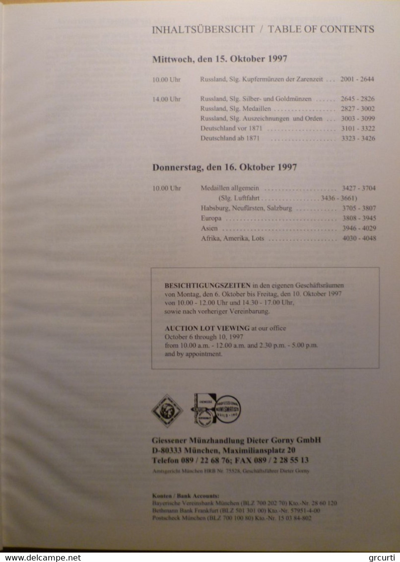 Catalogo D'asta GM "Giessener Munzhandlung Dieter Gorny Gmbh" - Asta N. 86 - 15-16/10/1997 - Livres & Logiciels