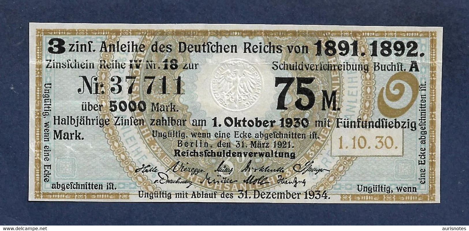 Germany Alemania 75 Mark 1915 (1917) P146 / 7 With Wtmk  & Dry Seal AU - Other & Unclassified