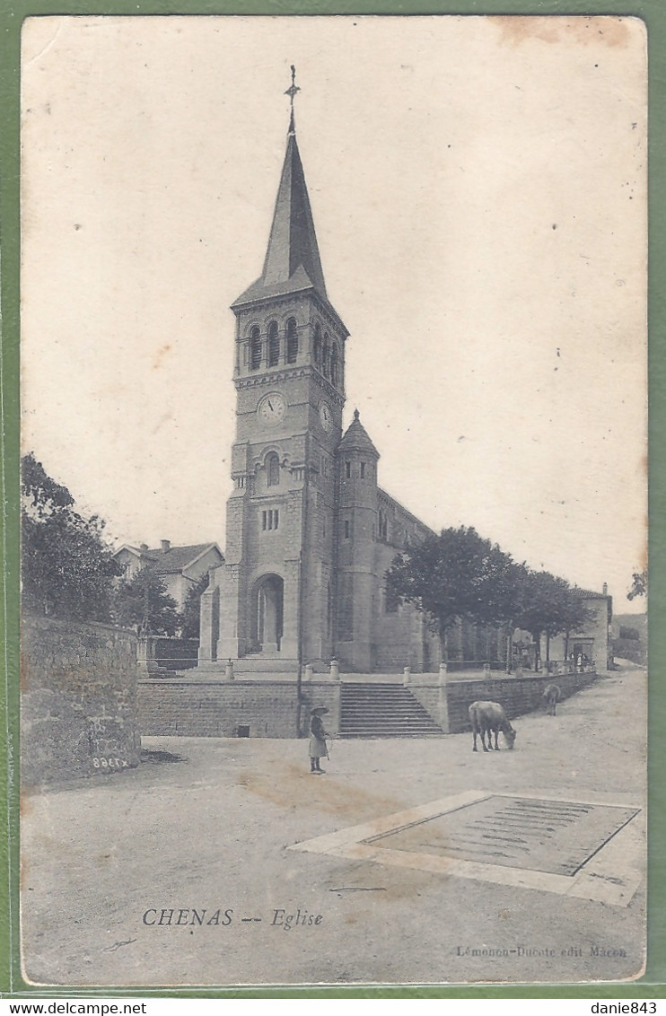 CPA Vue Rare - RHONE - CHANAS - L'ÉGLISE - Animation - édition Lémonnon-Ducote - Chenas