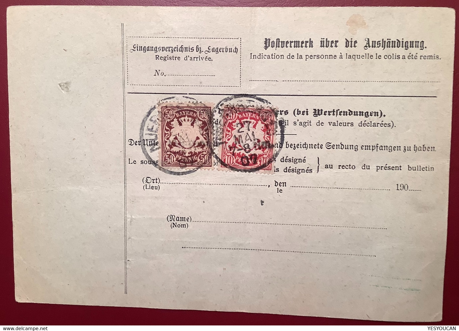 Bayern 50 Pf Usw Mi 63+56+57 NÜRNBERG 1907 Paketkarte>Nyon VD Schweiz (Brief Droguerie Pinsel Pinceaux Paint Brush - Brieven En Documenten