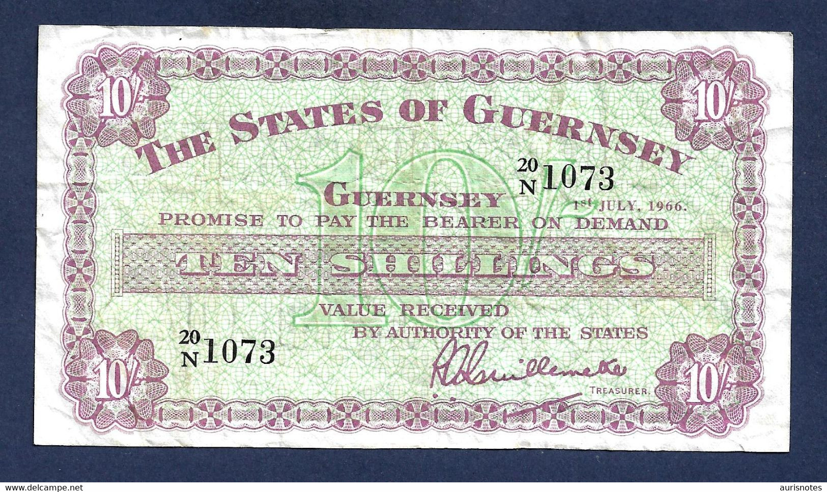 Guernsey 10 Shillings 1966 P42 Fine+/VF - Guernesey