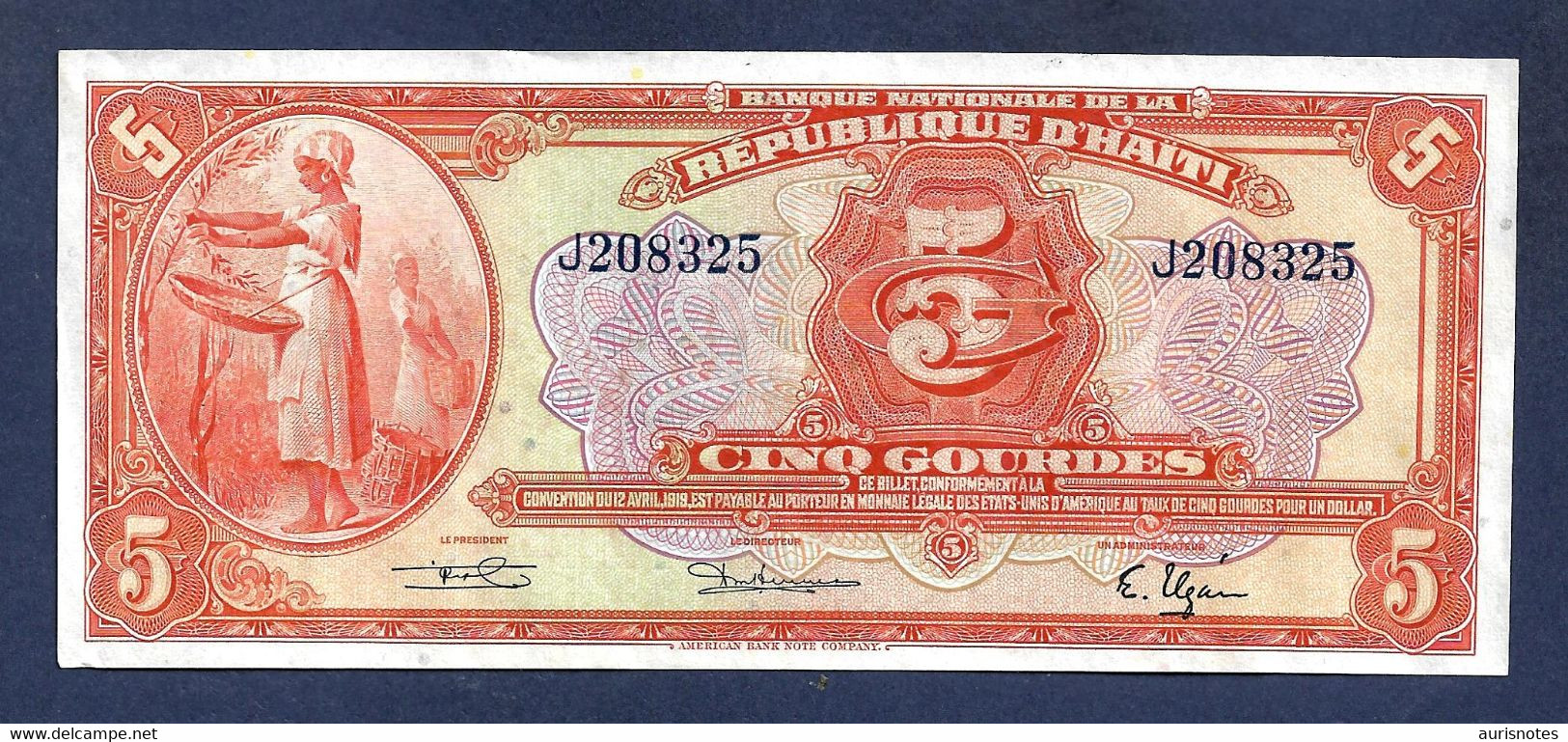 Haiti 5 Gourdes L. 1919 (1951) First Issue P180 VF+/EF - Haïti