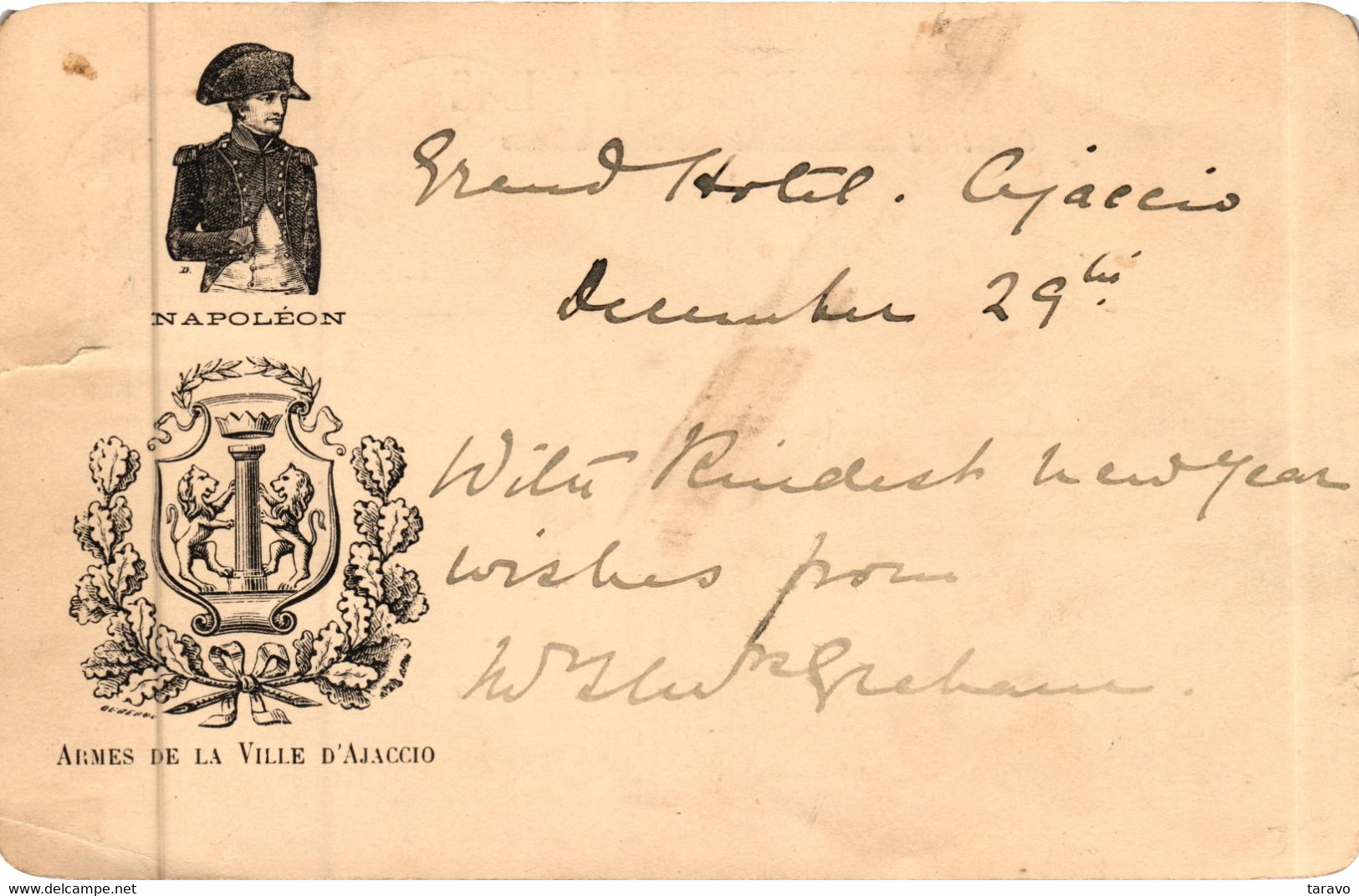 RARE !!   CORSE - AJACCIO - Carte éditée Par Le GRAND HOTEL D'AJACCIO Et CONTINENTAL - 29/12/1899 - Ajaccio