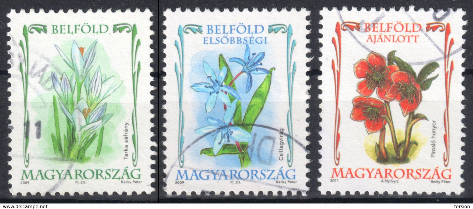 2009 2011 Hungary - Protected Flower Fleur Blume - REGISTERED PRIORITY Stamps / Hellebore / Crocus / Scilla - Usado