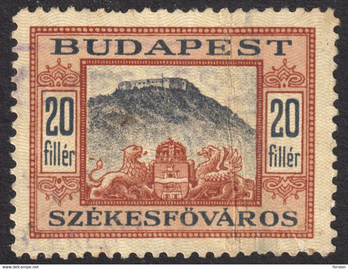 1927 Hungary BUDAPEST City Local Revenue Tax Stamp 20f Gellért Hill Citadel Citadella Fortress KuK Military - Steuermarken