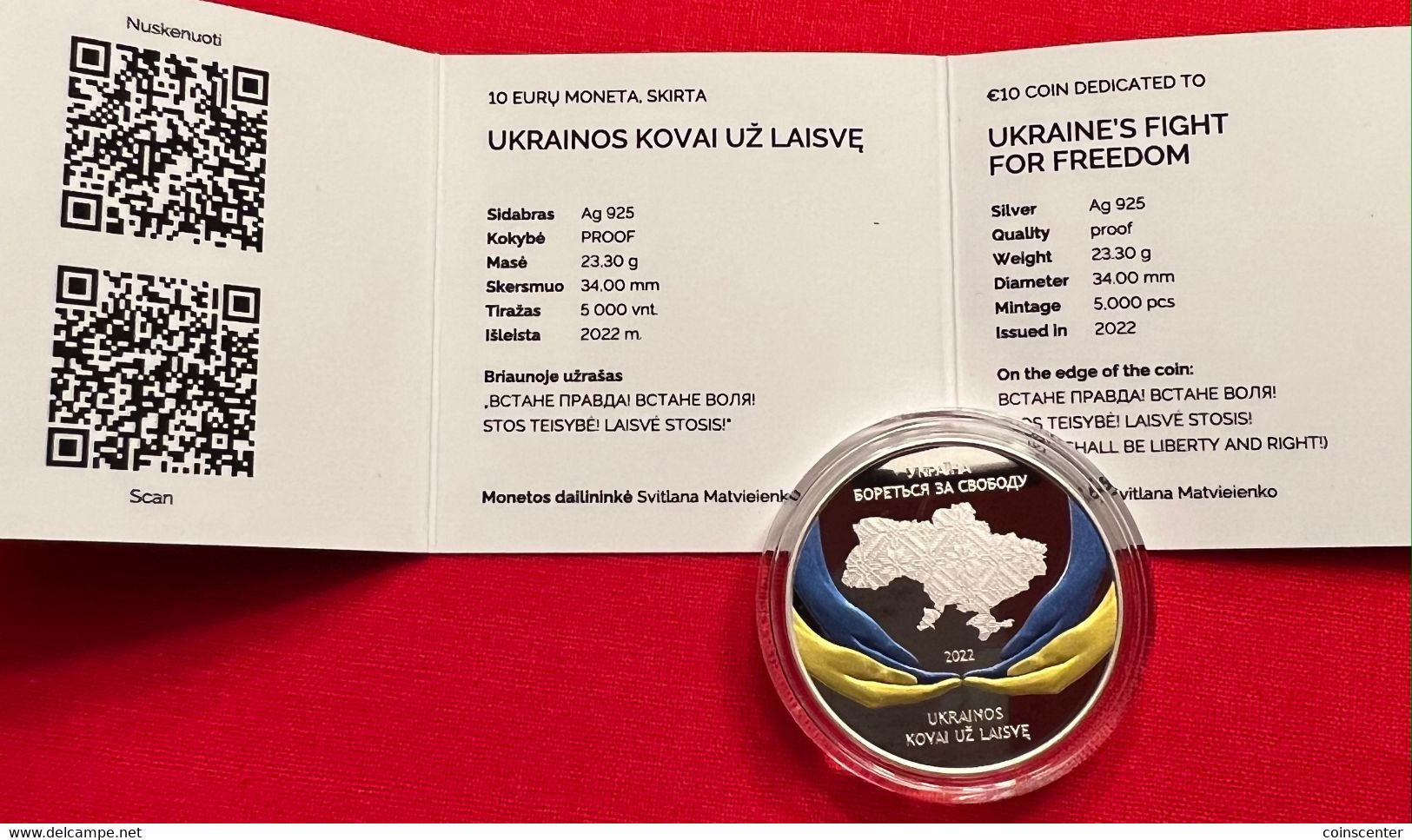 Lithuania 10 Euro 2022 "Ukraine's Fight For Freedom" Silver Ag PROOF - Litauen