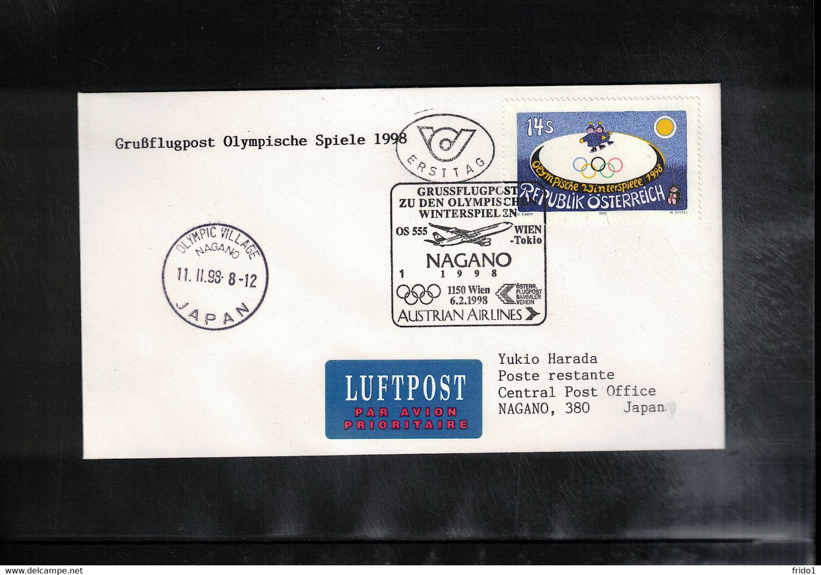 Austria 1998 Olympic Games Nagano - AUA Greetings Flight Wien - Tokyo - Nagano Interesting Letter - Winter 1998: Nagano