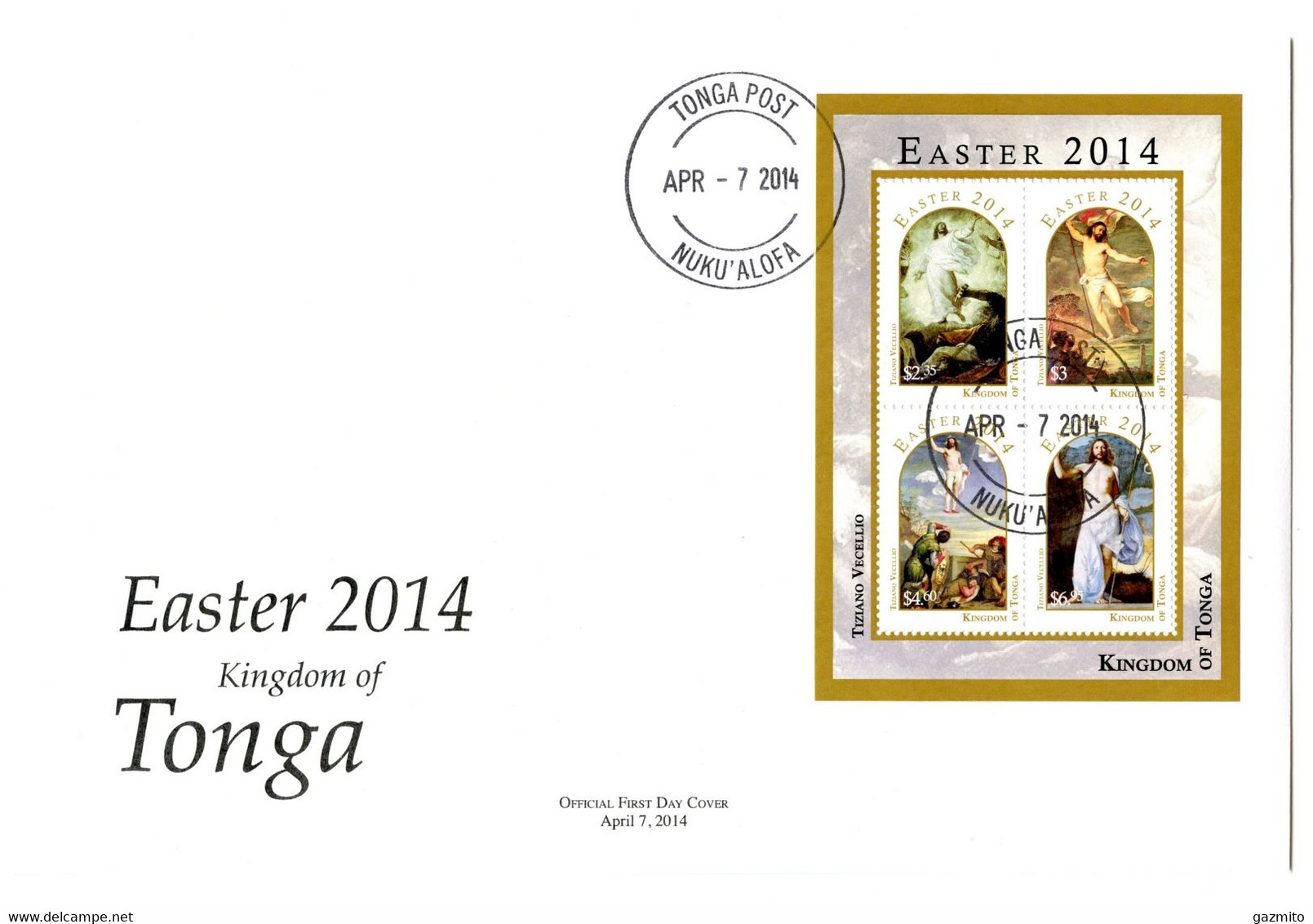 Tonga 2014, Easter, Painting By Tiziano, BF In FDC - Tableaux