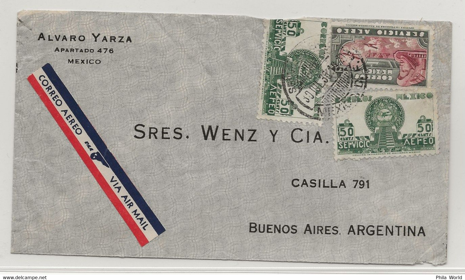 PANAM PAA 1936 MEXICO ARGENTINA Buenos Aires Servico Aereo Par Avion Label Vignette Correo Aereo Via Air Mail - Avions