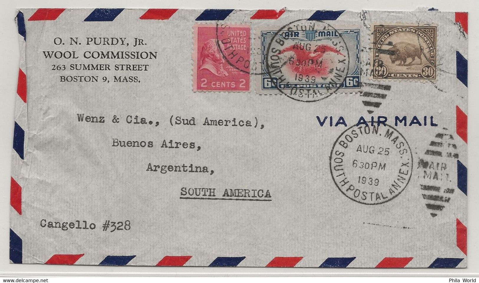 PANAM PAA 1939 USA United States Postage Bison Boston ARGENTINA Buenos Aires Par Avion Correo Aereo Via Air Mail - Avions