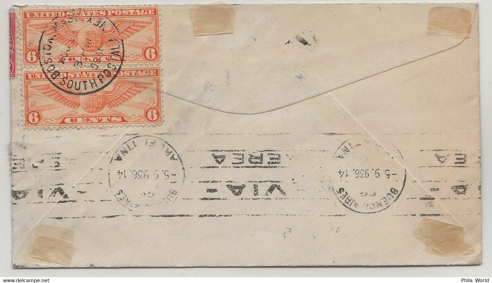 PANAM PAA 1936 USA United States Postage Boston ARGENTINA Buenos Aires Par Avion Correo Aereo Via Air Mail - Avions