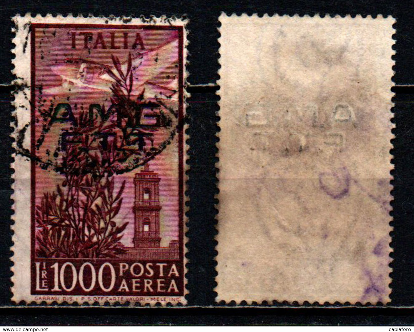 TRIESTE - AMGFTT - 1948 - CAMPIDOGLIO - SOVRASTAMPA SU DUE RIGHE - 1000 LIRE - USATO - Luftpost