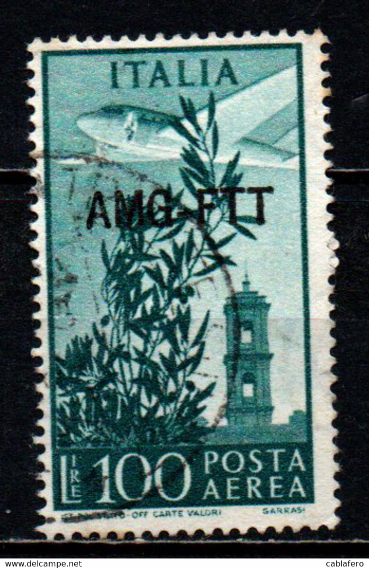 TRIESTE - AMGFTT - 1949 - CAMPIDOGLIO - SOVRASTAMPA SU UN LINEA - VALORE DA 100 LIRE VERDE AZZURRO - USATO - Luftpost