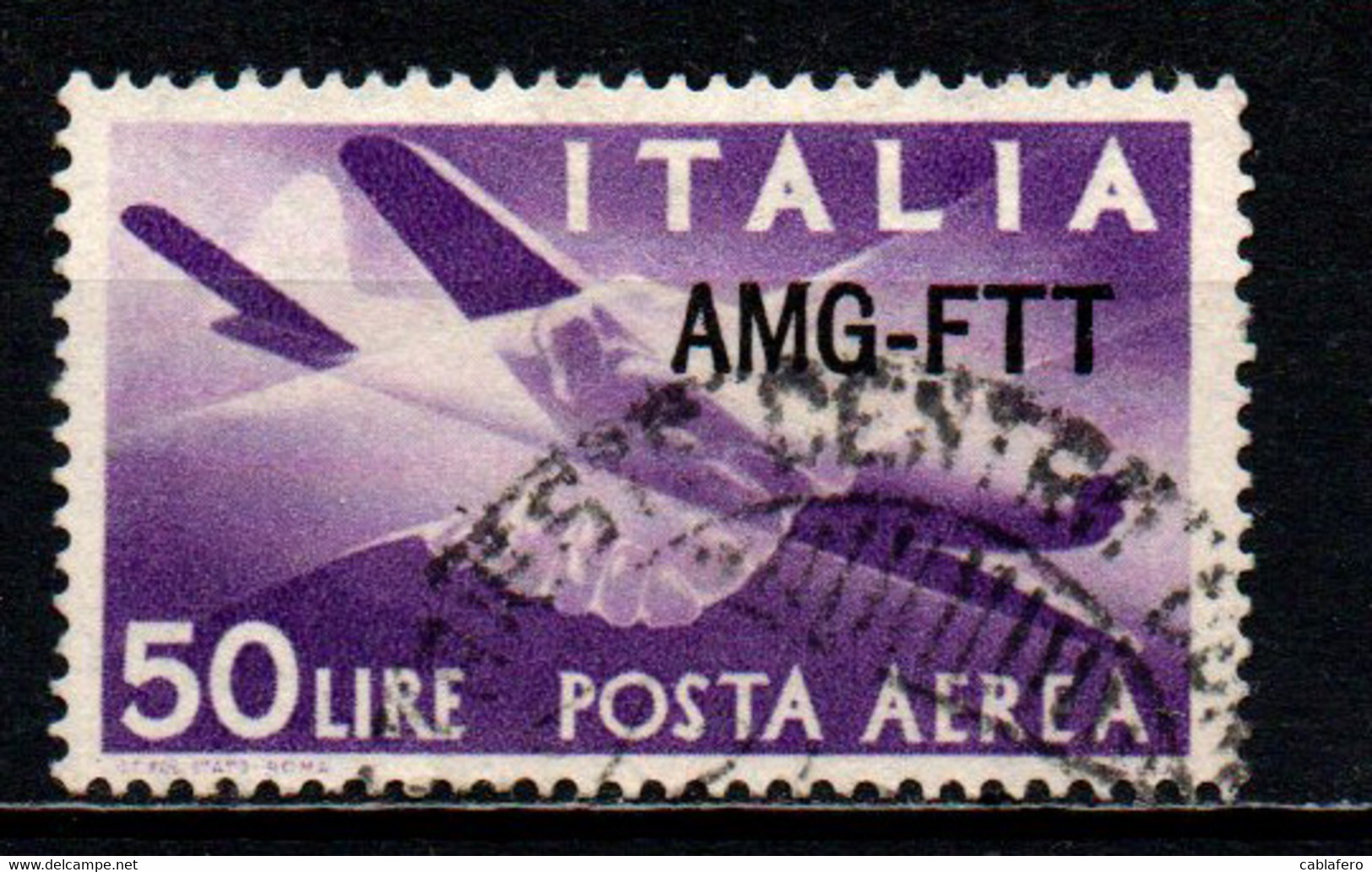 TRIESTE - AMGFTT - 1949 - DEMOCRATICA - SOVRASTAMPA SU UN LINEA - VALORE DA 50 LIRE VIOLETTO - USATO - Posta Aerea